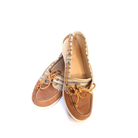 Sperry Canvas Leather Top Sider Women's 10 M Brown Tan Lace Up Boat Shoe Casual - Picture 10 of 10